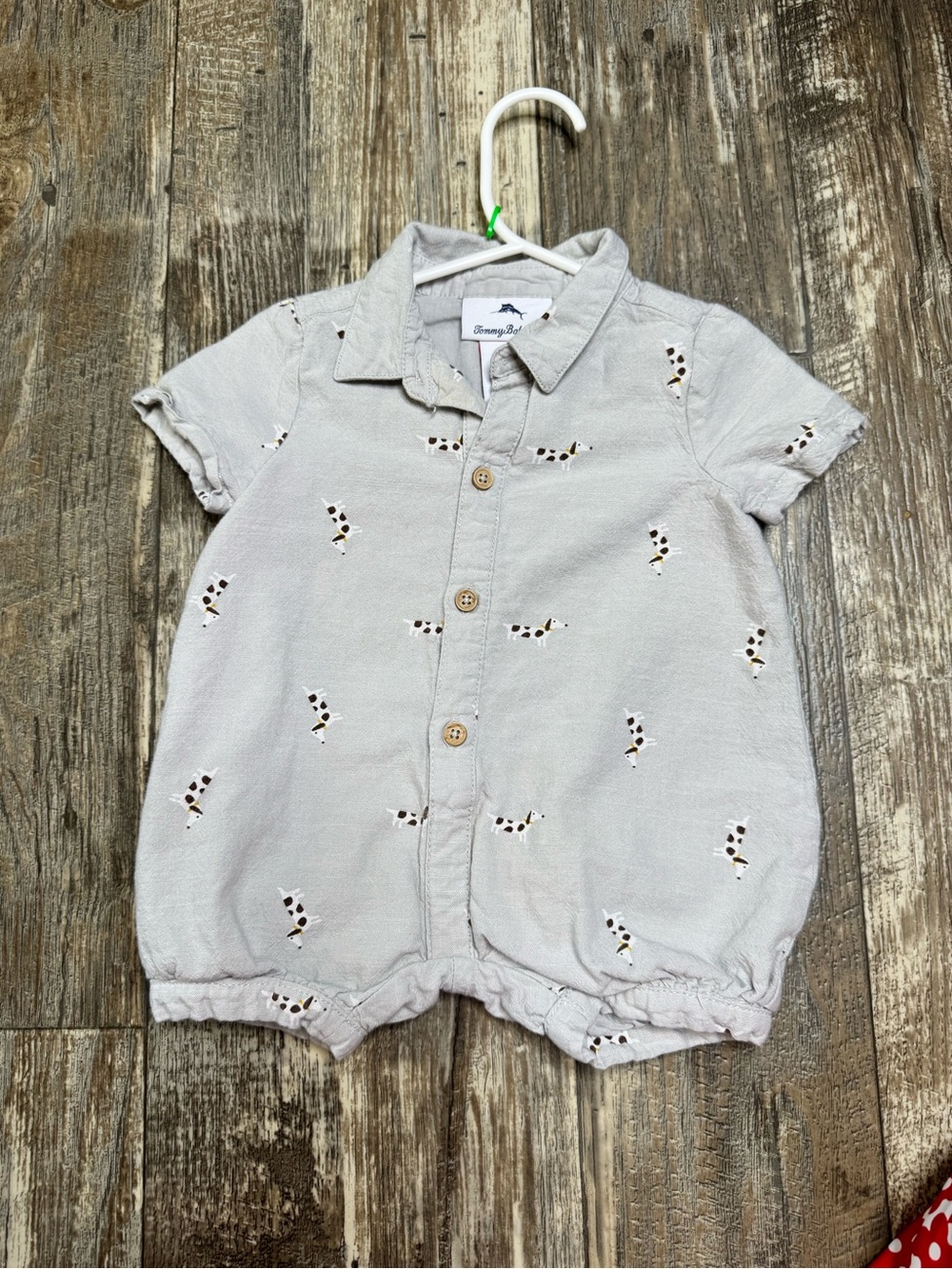 Light Gray Baby Romper with Small Dog Embroidery